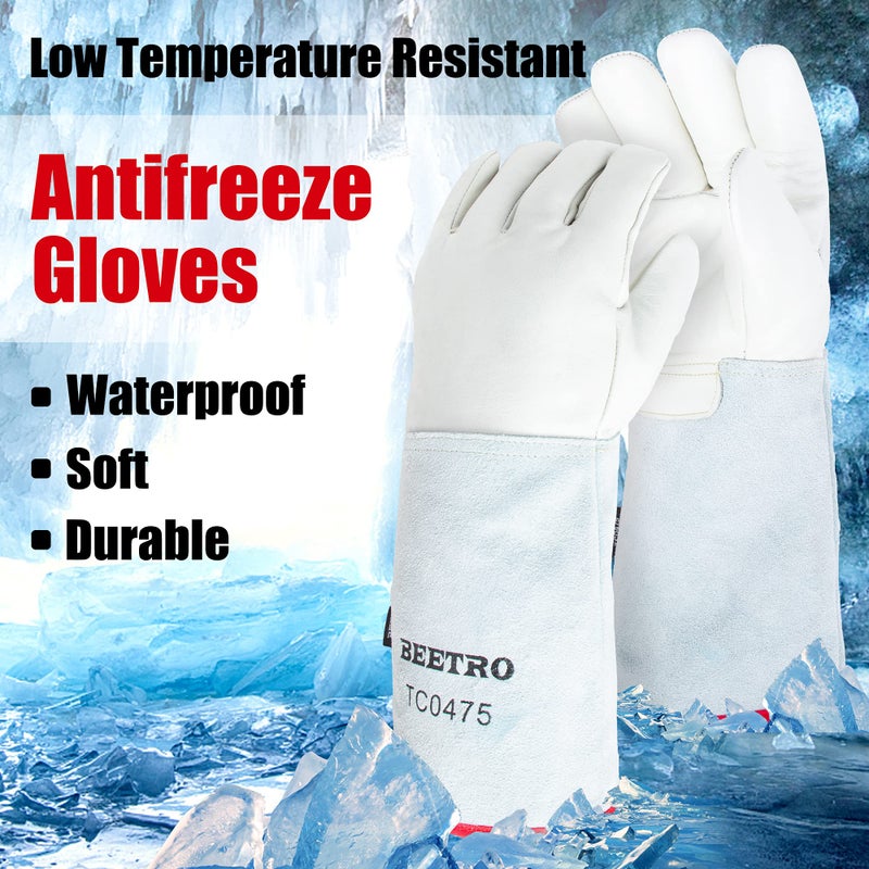 BEETRO -292℉— -418℉/-180℃— -250℃ or Above Antifreeze Gloves for Dry Ice Handling Liquid Nitrogen Low Temperature Resistant Sponge Inner 16 Inch - Image 3