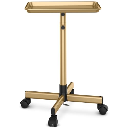 TASALON TASALON Premium Salon Tray on Wheels Aluminum Salon Rolling Tray Trolley for Salon Essentials Adjustable Height Provides Ample Storage for Hairstylist Tray Tattoo Tray and Clinic Tray Use  Gloden 