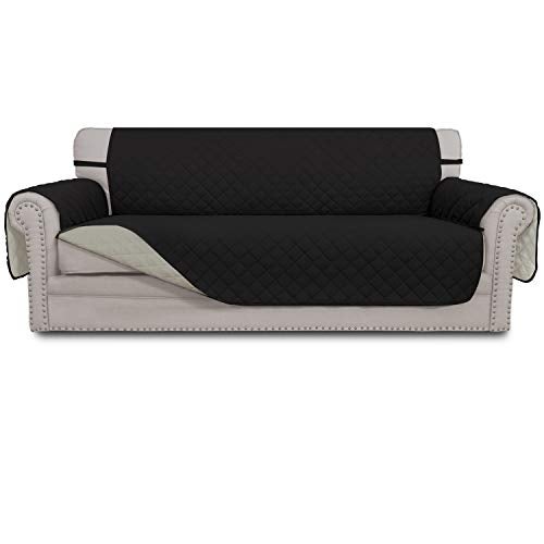 Easy-Going Reversible Couch Cover for 3 Cushion Couch Sofa Cover for Dogs Water Resistant Furniture Protector Cover with Foam Sticks Elastic Straps for Pet Cat (Sofa, Black/Beige) - Image 1