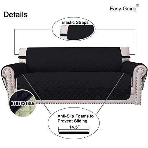 Easy-Going Reversible Couch Cover for 3 Cushion Couch Sofa Cover for Dogs Water Resistant Furniture Protector Cover with Foam Sticks Elastic Straps for Pet Cat (Sofa, Black/Beige) - Image 3