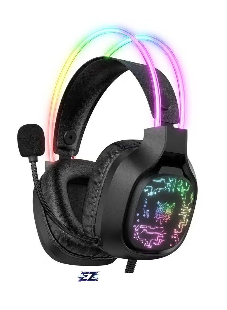 ELTRAZONE X22 USB + 3.5mm Cool RGB Dynamic Light Wired Gaming Headset with Mic – High-Quality Stereo Sound, Noise-Canceling Microphone, Comfortable Over-Ear Cushions, Adjustable Headband – Ideal for PC, PS4, Xbox, Mobile Gaming – White  - Image 1