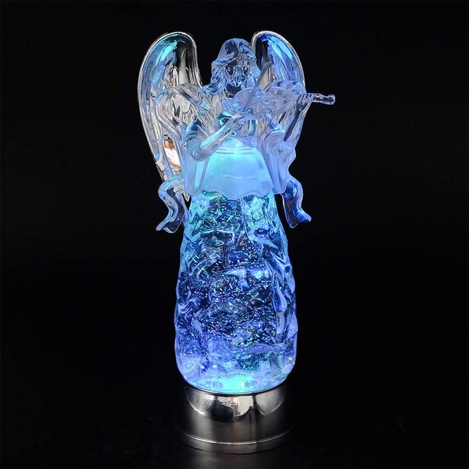 11 Angel Snow Globe Lantern Battery Operated with 6 Hour Timer Color Changing LED Light Violin Angel Swirling Glitter Water Lamp Thanksgiving Christmas Holiday Decor Gift