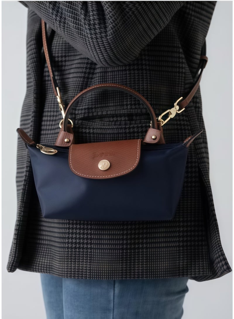 Longchamp Elegant Mini Camera Bag for Women – Premium Leather Flap Design, Top Handle & Detachable Crossbody Strap, Compact Luxury Shoulder Bag Navy Blue - Image 3