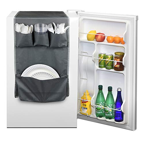 GlossyEnd Classic Design – Dorm and office Double Over the Fridge Caddy Organizer, 11 Pocket Storage and Paper Goods Organizer, Flatware Storage Organizer, Gray - Image 3