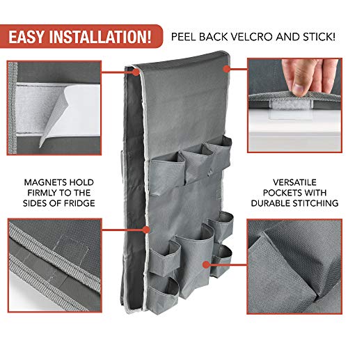 GlossyEnd Classic Design – Dorm and office Double Over the Fridge Caddy Organizer, 11 Pocket Storage and Paper Goods Organizer, Flatware Storage Organizer, Gray - Image 2