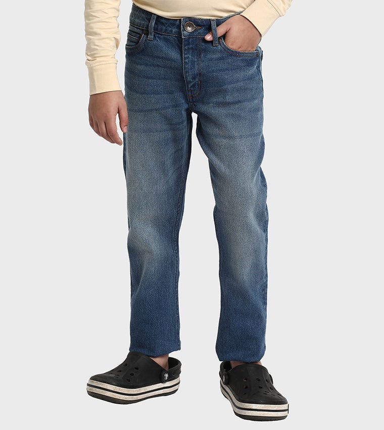 Faded Mid Rise Straight Fit Jeans