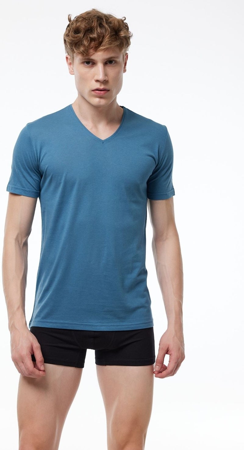 Malabadi Men's Blue 3-Pack Basic V-Neck Thin Modal Summer Cool T-shirt 3M085  - Image 3