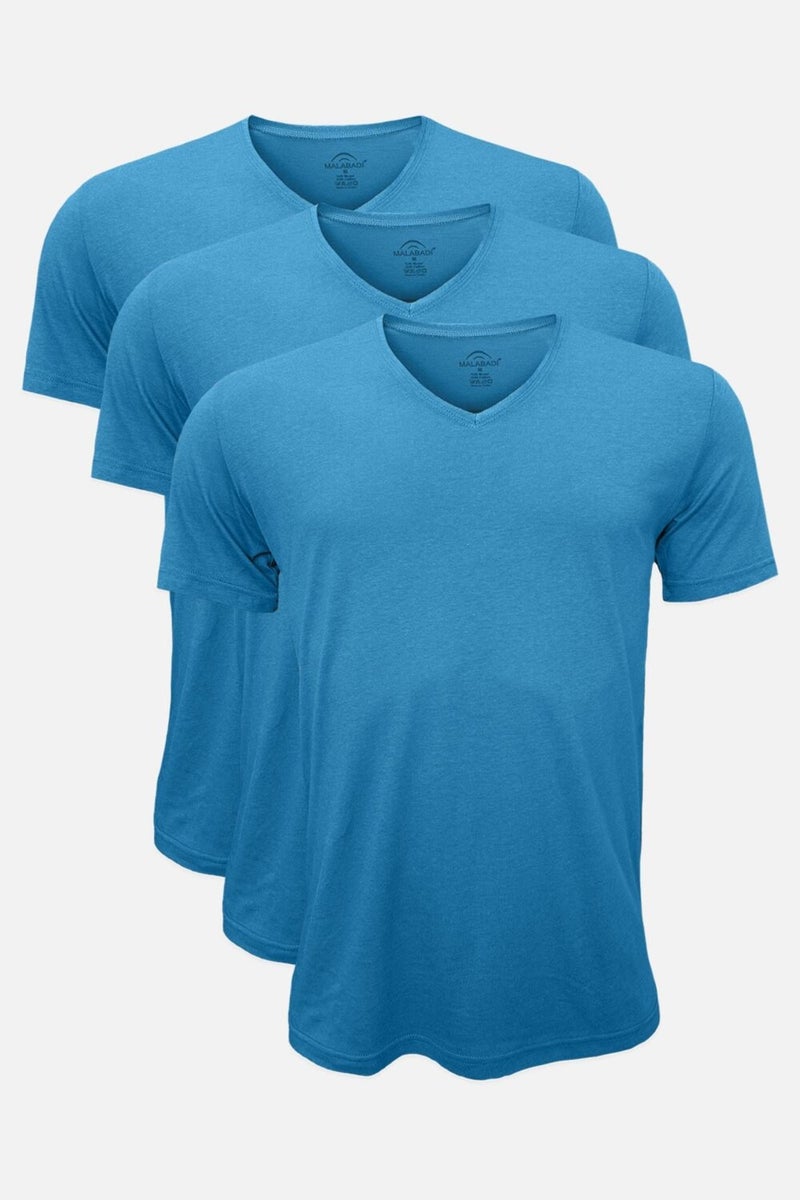 Malabadi Men's Blue 3-Pack Basic V-Neck Thin Modal Summer Cool T-shirt 3M085  - Image 1