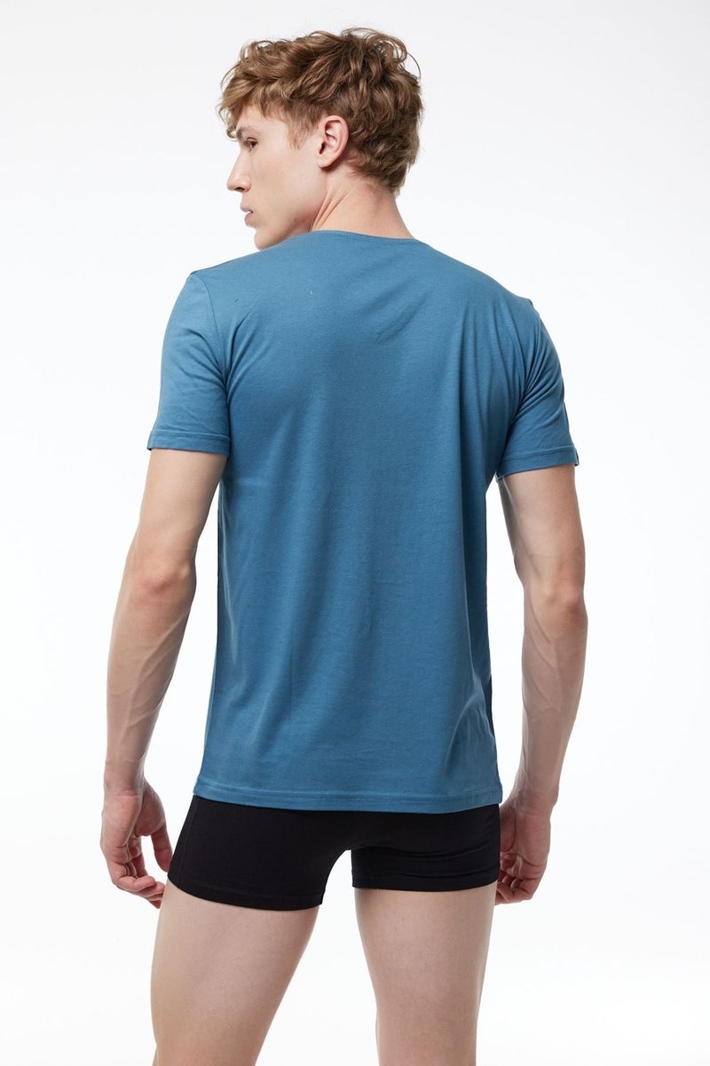 Malabadi Men's Blue 3-Pack Basic V-Neck Thin Modal Summer Cool T-shirt 3M085  - Image 4