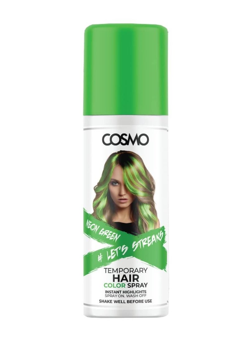 COSMO Cosmo Temporary Neon Green Hair Color Spray For Unisex 100ml | Suitable for All Hair Types | Colour Spray | Easy to Wash | Beauty | Funky Party Looks  - Image 1