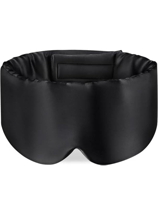 HOOKOR 100% Mulberry Silk Sleep Mask Eye Mask for Man and Woman with Adjustable Headband, Full Size Large Sleep Mask & Blindfold for Total Blackout for All Night Sleep, Travel & Nap (Black)  - Image 1