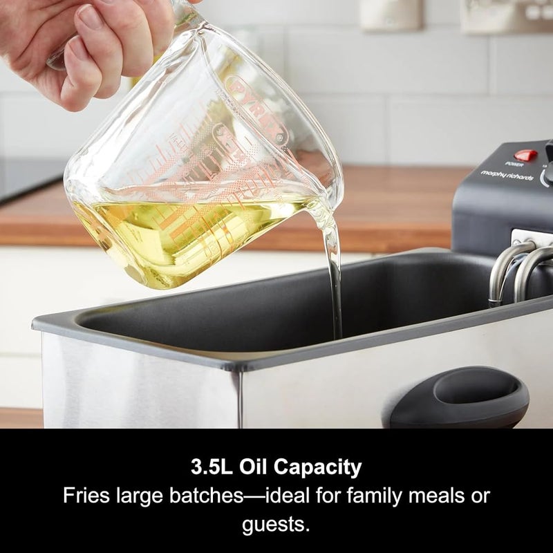 مورفي ريتشاردز مقلاة عميقة من Morphy Richards، سعة 3.5 لتر، تحكم في درجة الحرارة المتغيرة، سعة للطعام تصل إلى 1.2 كجم، نافذة مراقبة، خزان قابل للإزالة، مقبض قابل للفك، مناسبة لقلي الدجاج والبطاطس المقلية، قوة 2000 واط، مصنوعة من الفولاذ المقاوم للصدأ، الس - Image 5