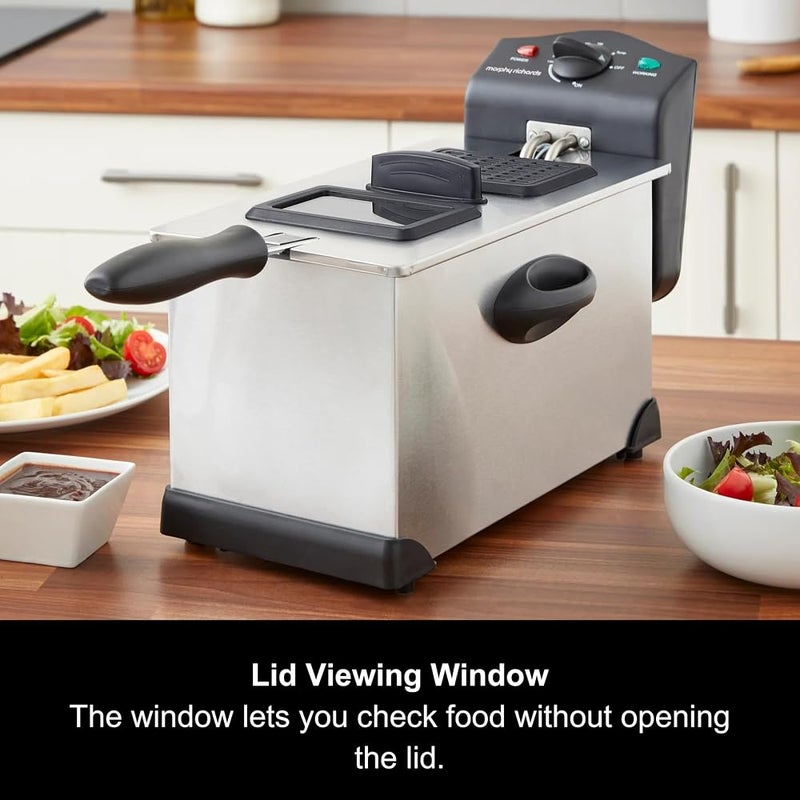 مورفي ريتشاردز مقلاة عميقة من Morphy Richards، سعة 3.5 لتر، تحكم في درجة الحرارة المتغيرة، سعة للطعام تصل إلى 1.2 كجم، نافذة مراقبة، خزان قابل للإزالة، مقبض قابل للفك، مناسبة لقلي الدجاج والبطاطس المقلية، قوة 2000 واط، مصنوعة من الفولاذ المقاوم للصدأ، الس - Image 2