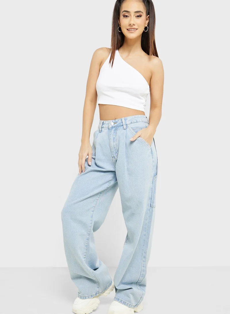Ginger Strap Pocket Detail Mom Jeans