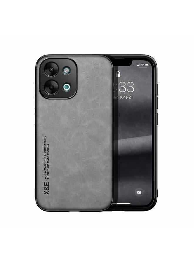 جراب خلفي من الجلد المغناطيسي لهاتف vivo Y28 4G (رمادي فاتح)