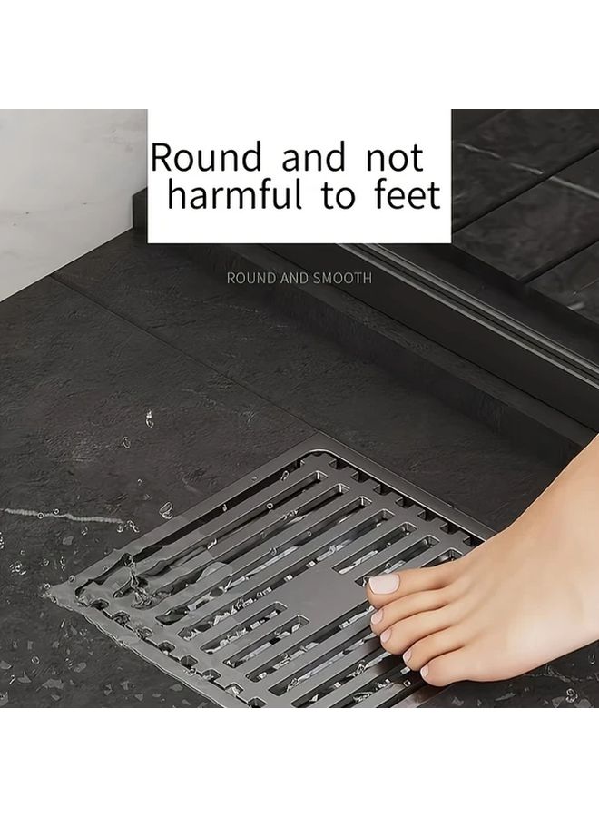 Square Shower Floor Drain with Hair Strainer Bamboo Raft Grab Gray Easy Clean Stainless Steel - Image 2
