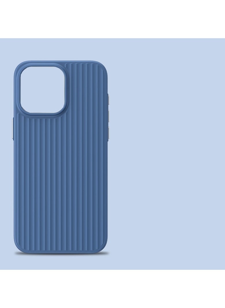 Compatible With Iphone 14puls Anti Drop Phone Case, With Vertical Stripe Anti Slip Design (Blue)  - Image 1