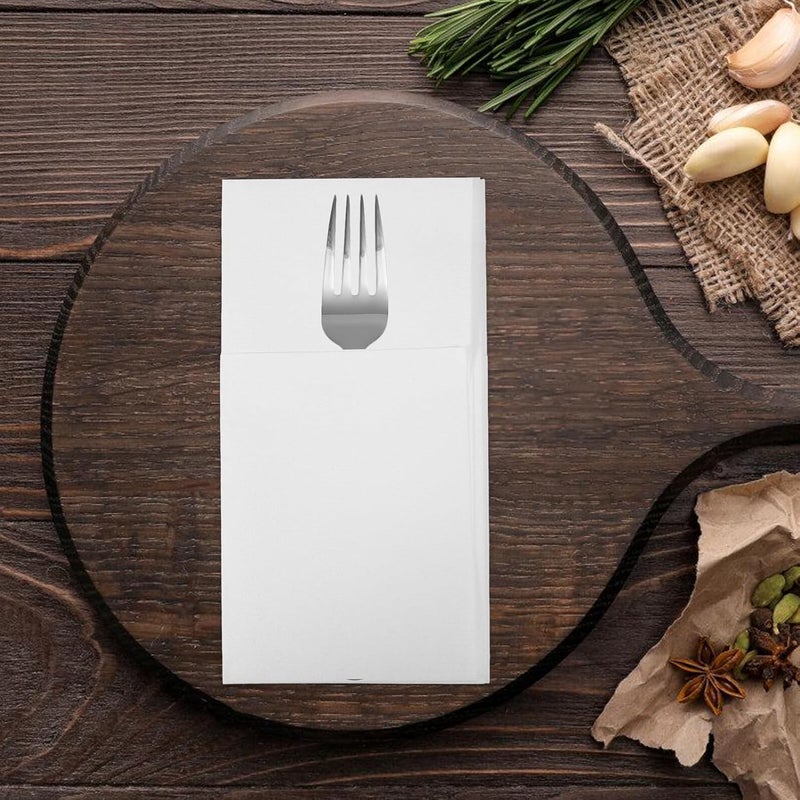 50pcs Disposable Paper Napkins with Flatware Holder Dinner Hand Napkins for Restaurant Party Table White Wrapping Sleeve for Banquet and Catering Use - Image 4