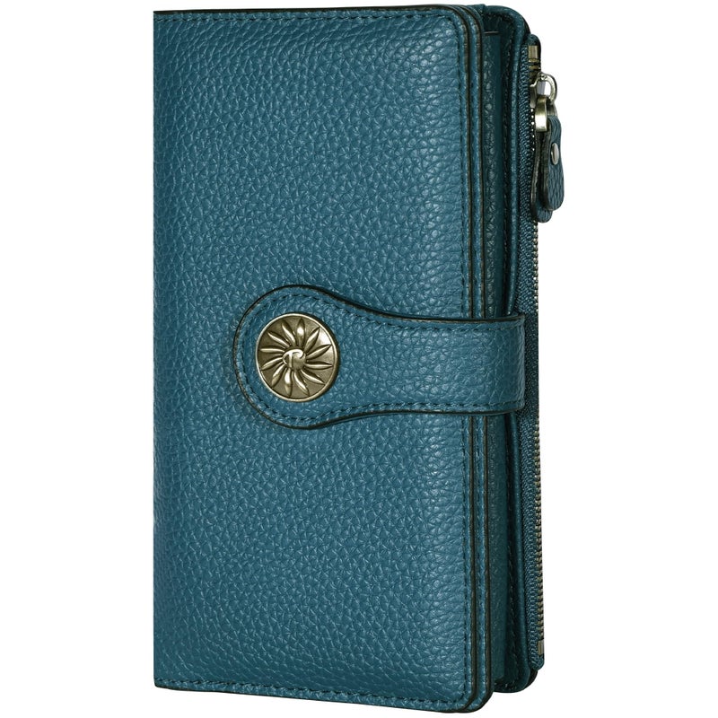 Travelambo Wallets Women RFID Large Capacity Luxury Waxed Leather Clutch Wallet Multi Card Organizer - Image 1