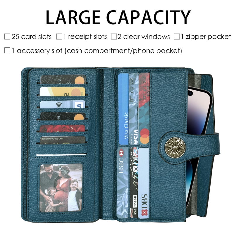Travelambo Wallets Women RFID Large Capacity Luxury Waxed Leather Clutch Wallet Multi Card Organizer - Image 3