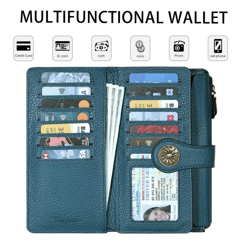 Travelambo Wallets Women RFID Large Capacity Luxury Waxed Leather Clutch Wallet Multi Card Organizer - Image 2