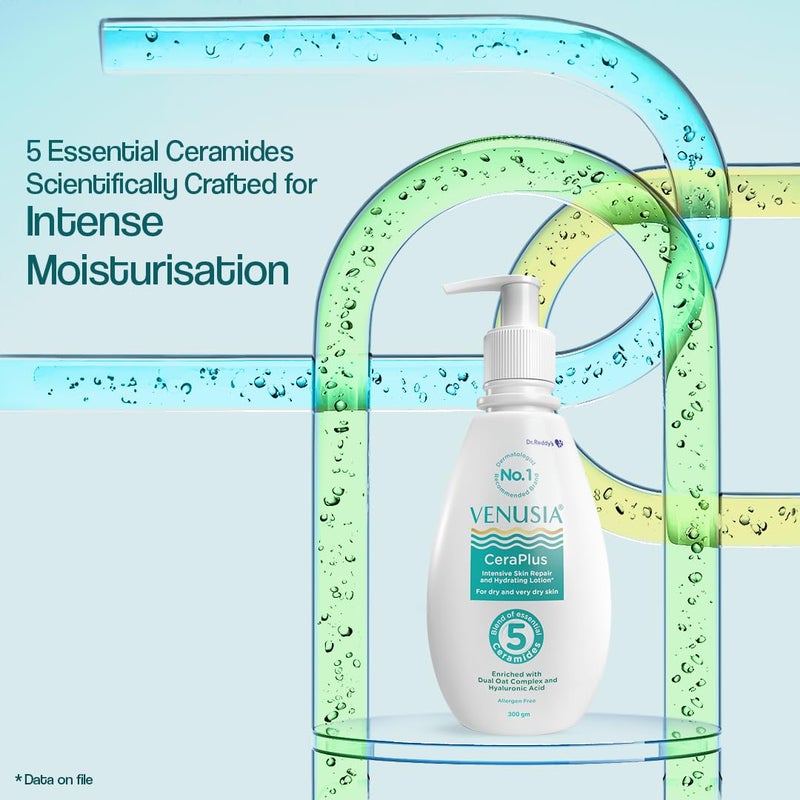 Venusia Ceraplus Lotion for Dry Skin  5 Essential Ceramides for Deep moisturization  barrier repair I With Oat oil  oat extractHyaluronic Acid I Fragrance free body lotion I300gm - Image 3