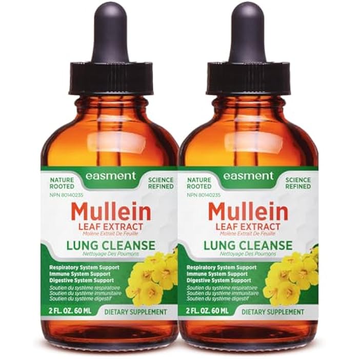 Easment Mullein Drops for Lungs Cleanse – 2 Pack Lung Support Tincture with Mullein Leaf Extract, Herbal Respiratory Relief Supplement, Natural Glycerin-Based Liquid Formula - Image 1