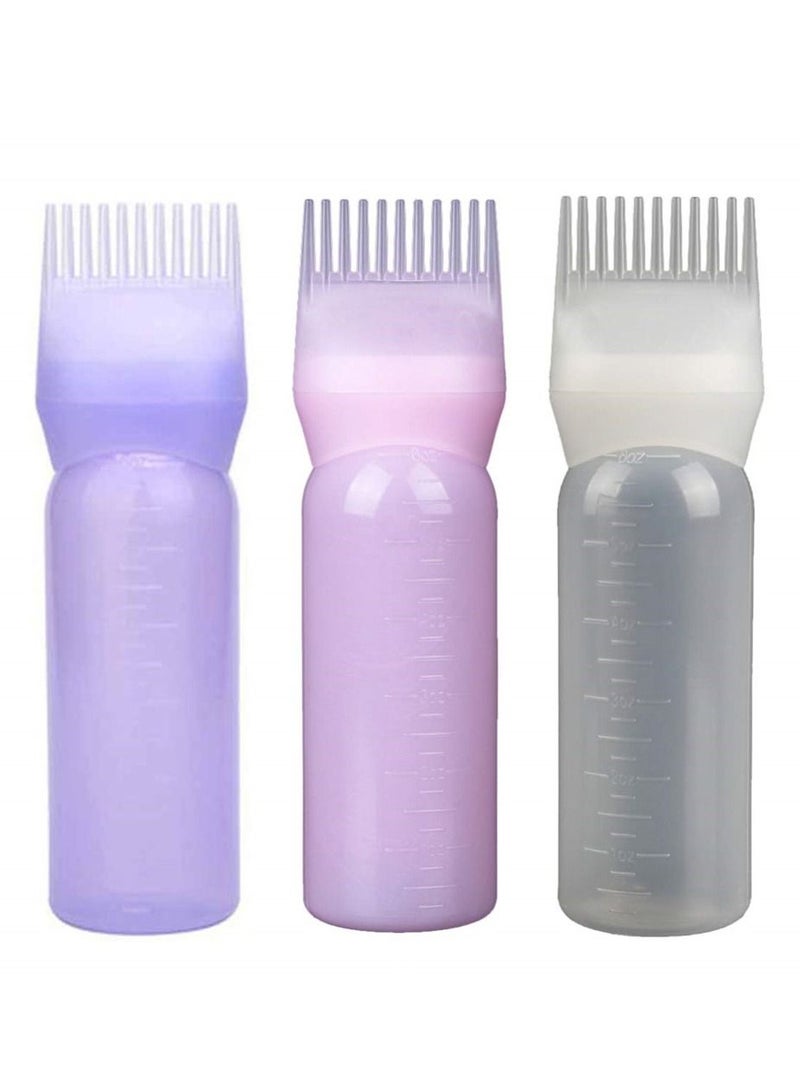 3pcs Salon Home Applicator Bottle Root Comb Hair Dye Bottle Plastic Squeeze Bottles for Hair Coloring Scalp Treament DIY Tool White Pink Purple