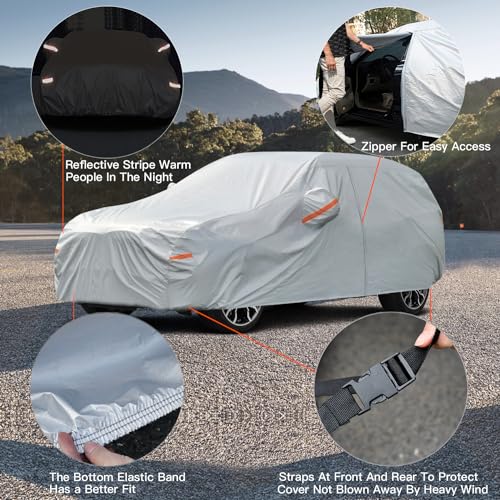Kayme 6 Layers SUV Car Cover Waterproof All Weather for Automobiles, Outdoor Full Size Cover Rain Sun UV Protection with Zipper Cotton, Universal Fit for SUV Jeep (182-190 inch) - Image 3