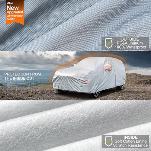 Kayme 6 Layers SUV Car Cover Waterproof All Weather for Automobiles, Outdoor Full Size Cover Rain Sun UV Protection with Zipper Cotton, Universal Fit for SUV Jeep (182-190 inch) - Image 2