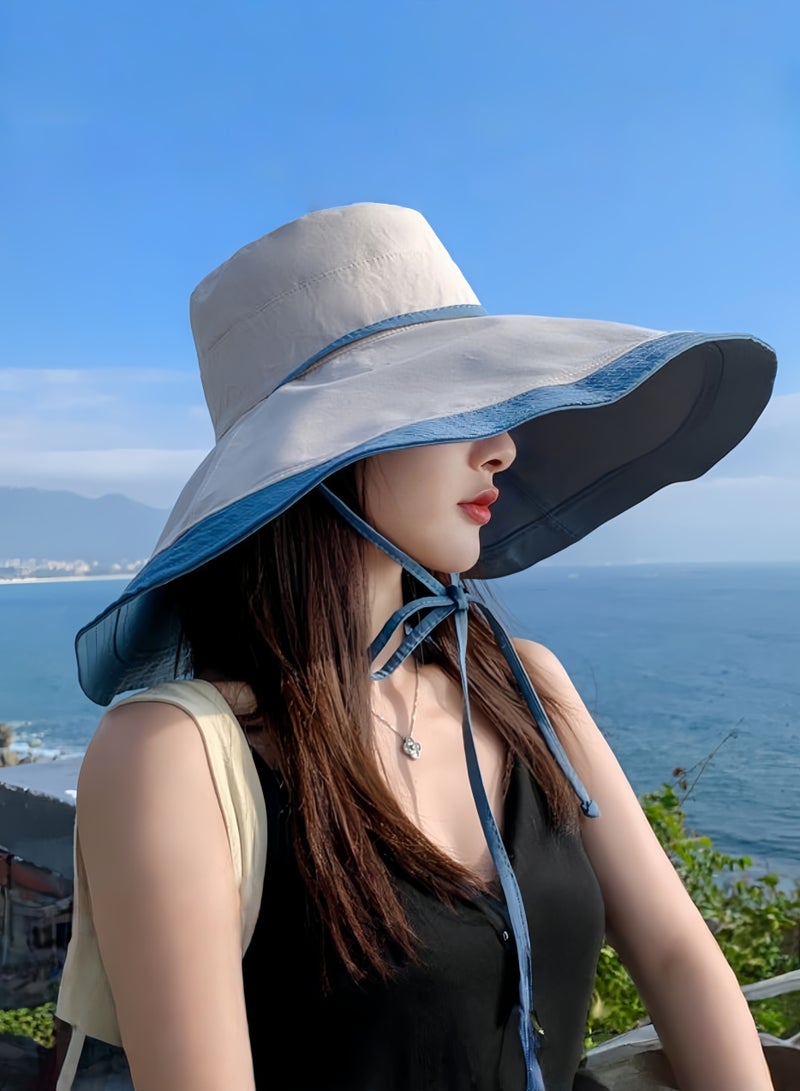 loyal New Summer Hat For Women On Seaside Vacation With Large Brim Sun Hat, Double-Sided Windproof Large Brim Sun Hat - Image 1