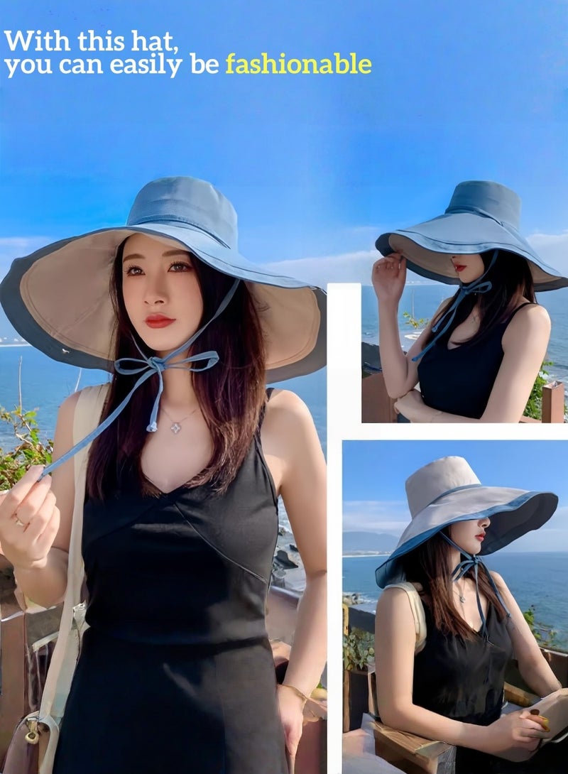 loyal New Summer Hat For Women On Seaside Vacation With Large Brim Sun Hat, Double-Sided Windproof Large Brim Sun Hat - Image 3