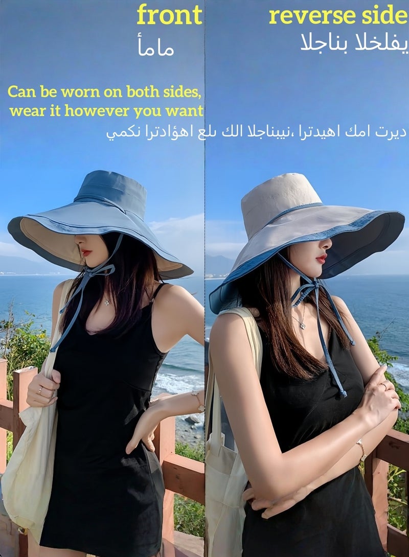 loyal New Summer Hat For Women On Seaside Vacation With Large Brim Sun Hat, Double-Sided Windproof Large Brim Sun Hat - Image 4