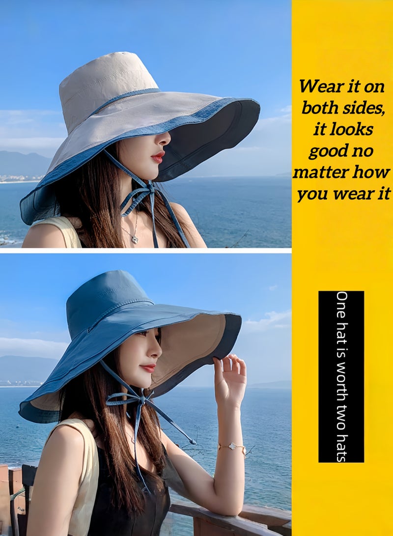 loyal New Summer Hat For Women On Seaside Vacation With Large Brim Sun Hat, Double-Sided Windproof Large Brim Sun Hat - Image 5