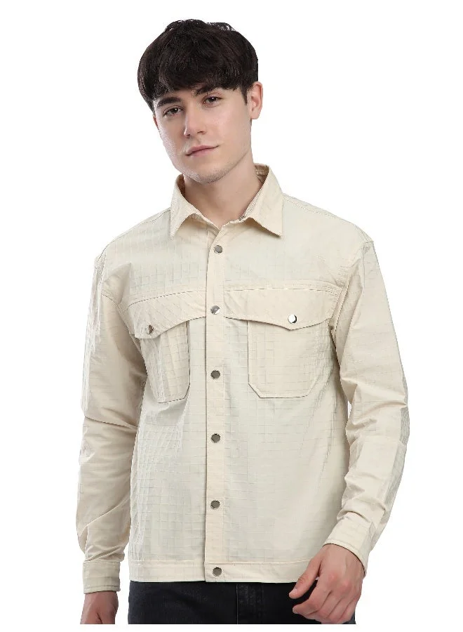 Beyoung Off White Block Textured Shacket