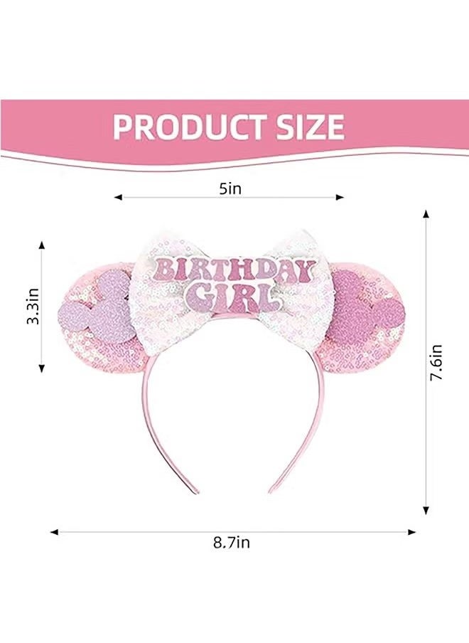 Beauenty - Birthday Minnie Ears Headband, Birthday Party Crown Headband Glitter Crown for Girl, Birthday Party Supplies (Pink) - Image 1