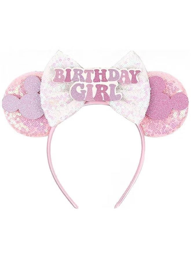 Beauenty - Birthday Minnie Ears Headband, Birthday Party Crown Headband Glitter Crown for Girl, Birthday Party Supplies (Pink) - Image 1