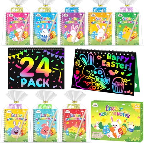 ZMLM Easter Classroom Gifts For Students 24 Pack Scratch Rainbow Art Notebook Paper Party Favors For Kids 48 Birthday Goodie Bags Stuffers Student Prizes From Teacher Kindergarten Toy - Image 1
