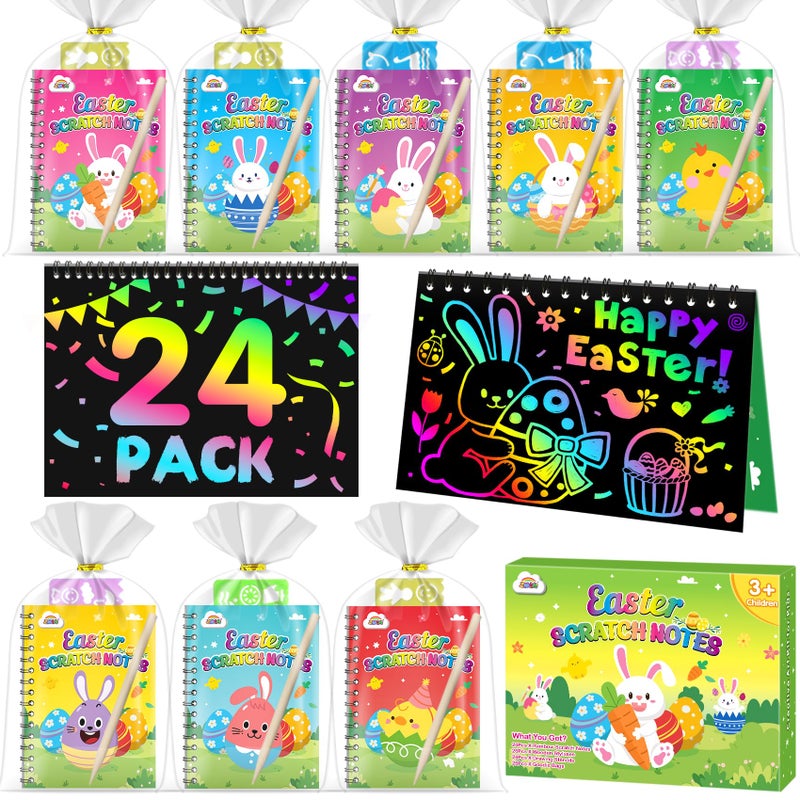 ZMLM Easter Classroom Gifts For Students 24 Pack Scratch Rainbow Art Notebook Paper Party Favors For Kids 48 Birthday Goodie Bags Stuffers Student Prizes From Teacher Kindergarten Toy - Image 3