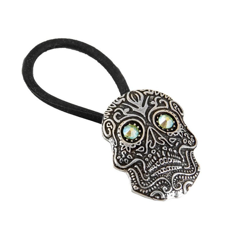 Ponytail Holder, Hair Accessory, Women's Hair Tie, Sugar Skull, Handcrafted in the USA by Oberon Design