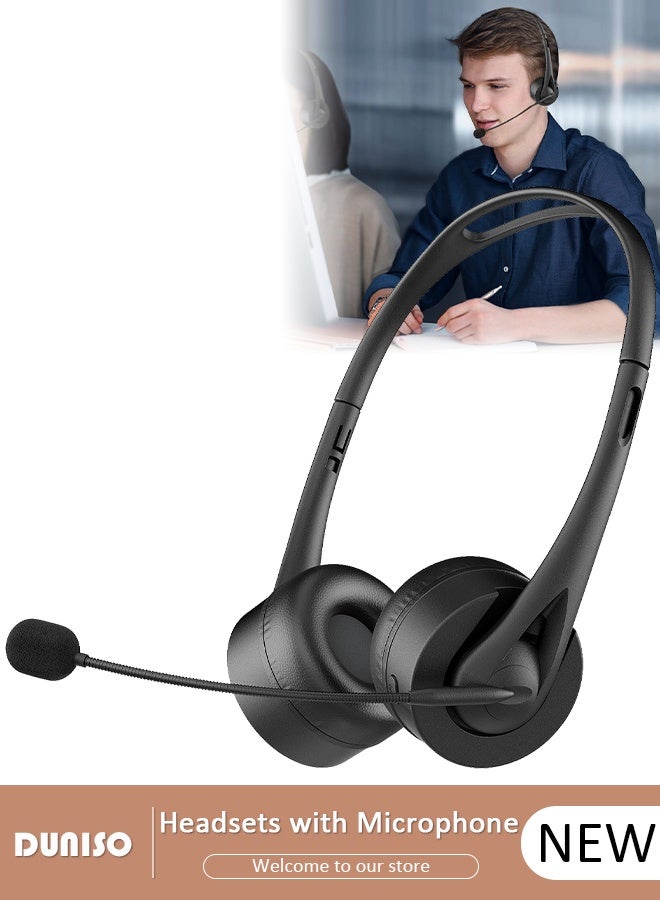 DUNISO Wired Headset with Microphone Call Center Headset Corded Business Headphone Classical Fashion Lightweight Comfortable Wired Customer Service Headphone for Home Call Center Telemarketing Portable Business Headset for Offices, Insurance, Customer - Image 1