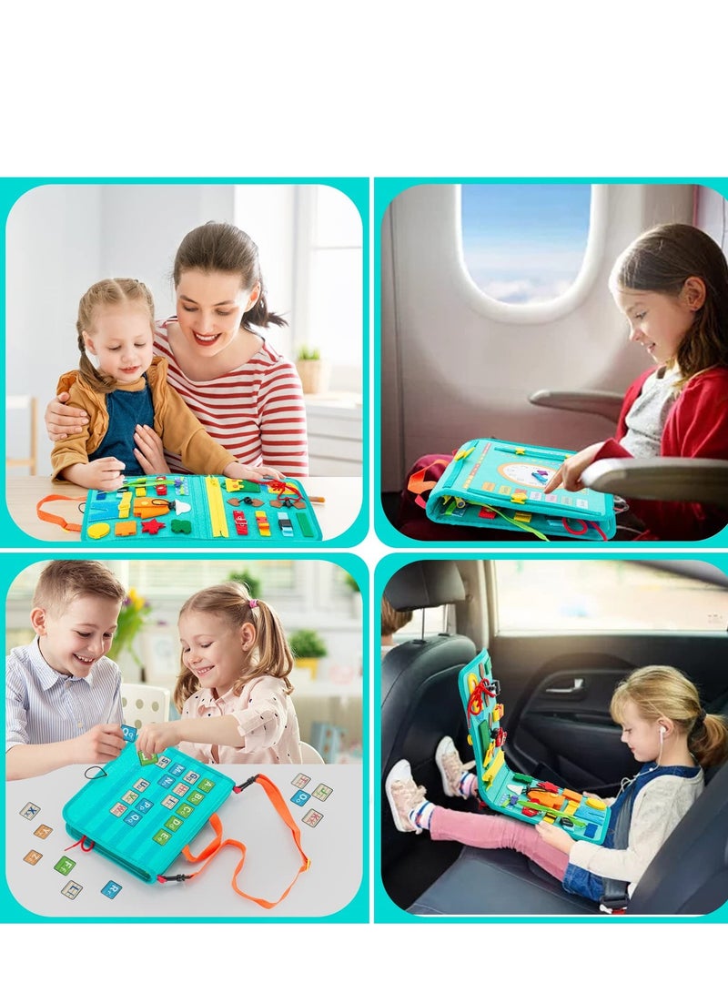 Busy Board, 27 in 1 DIY Portable Felt Dressing Button Learning Board Early Educational Sensory Brain Toys for 1 2 3 4 Years Old Boys Girls Preschoolers(Green)  - Image 4