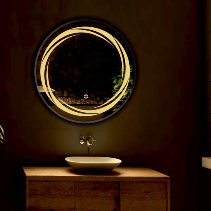 LED MIRROR GLASS FOR BATHROOM WALL DECORATIVE HOME DECOR MIRROR FOR BEDROOM LIVING ROOM DRAWING ROOM HOTEL MAKEUP ROOM AND WASHBASIN SIZE 21X21 INCH ROUND HD10