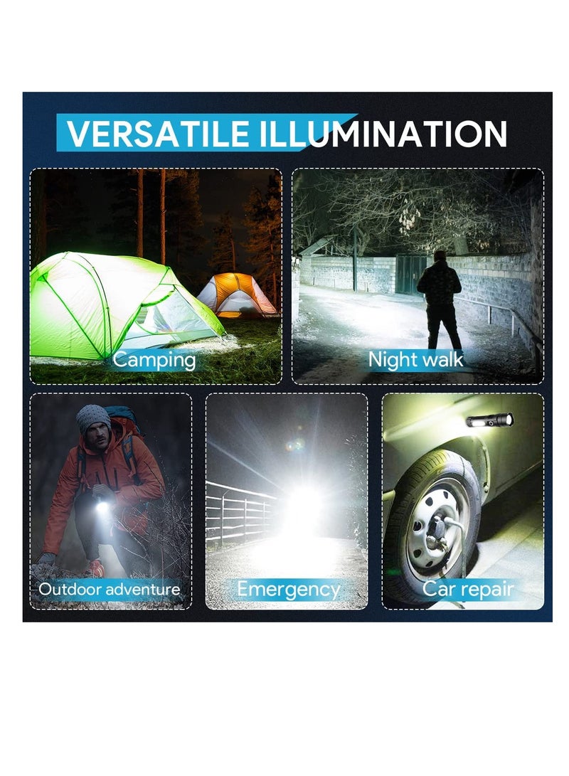 LED rechargeable flashlight 4500 high lumen, xhp70.2 super bright LED magnetic flashlight, with cob side lights, scalable, waterproof, 4 modes, powerful rechargeable tactical flashlight - Image 4