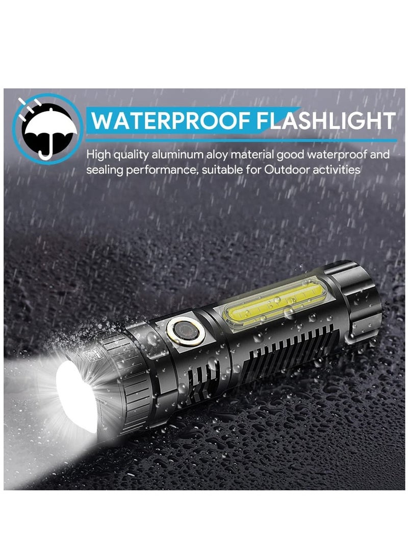 LED rechargeable flashlight 4500 high lumen, xhp70.2 super bright LED magnetic flashlight, with cob side lights, scalable, waterproof, 4 modes, powerful rechargeable tactical flashlight - Image 2