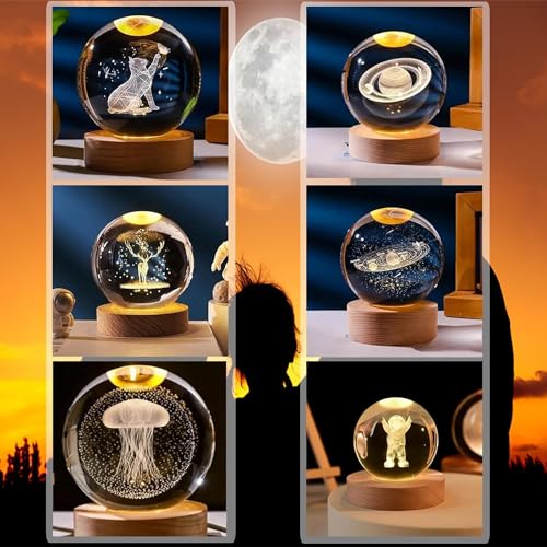 SHOPOGENIX Saturn Crystal Ball Night Light 60mm,Glass Ball Night LED Lamp with USB Powered 2.4 Inch Wooden Base Colorful Crystal Ball for Gifts Men,Women,Kids,Boys,Girls (Saturn Light) - Image 5