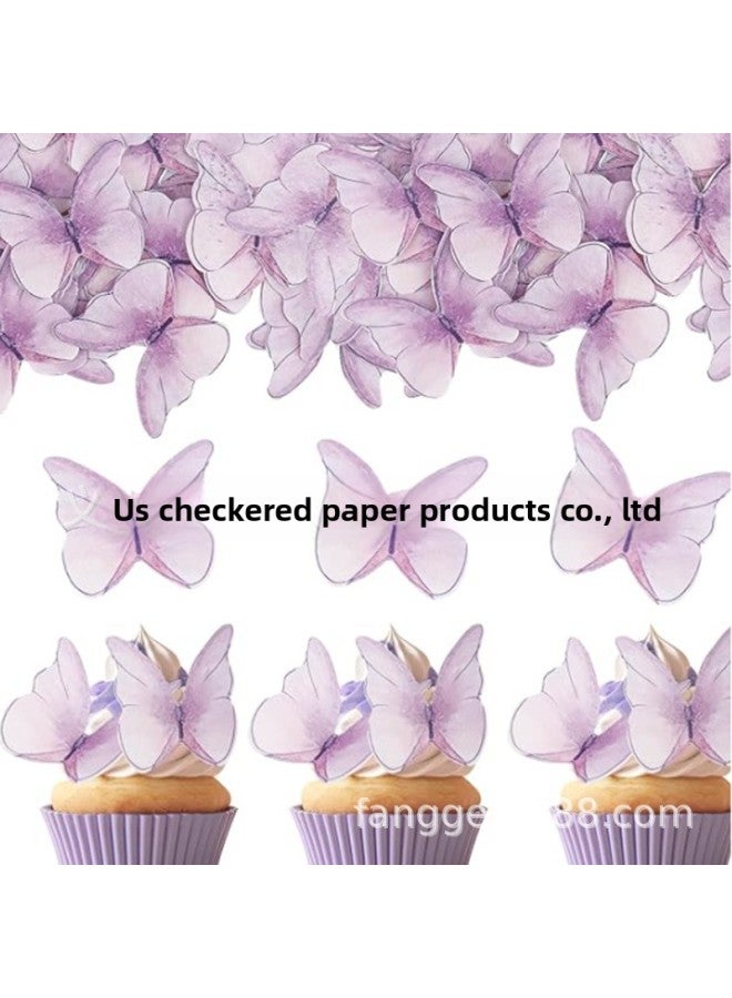 Edible Glutinous Rice Paper Printing Colorful Butterfly 72Pcs/Box Pink Purple Color Optional