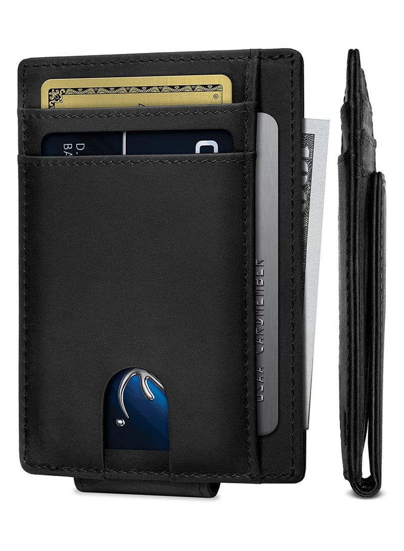 CONTACTS Front Pocket Wallet with Magnetic Money Clip Minimalist RFID Genuine Leather Wallets for Men Slim Credit Card Card Holder  7 Card Slots Black - Image 1