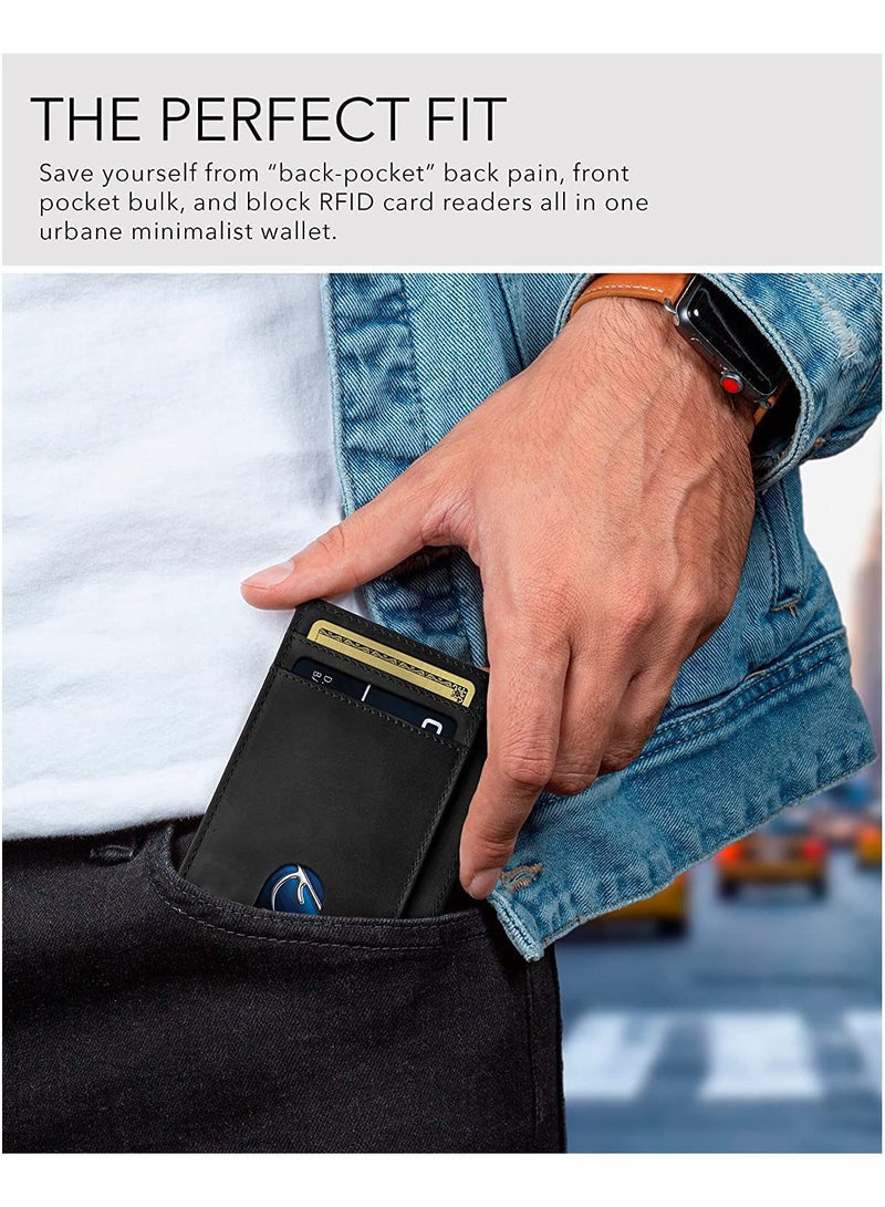 CONTACTS Front Pocket Wallet with Magnetic Money Clip Minimalist RFID Genuine Leather Wallets for Men Slim Credit Card Card Holder  7 Card Slots Black - Image 2