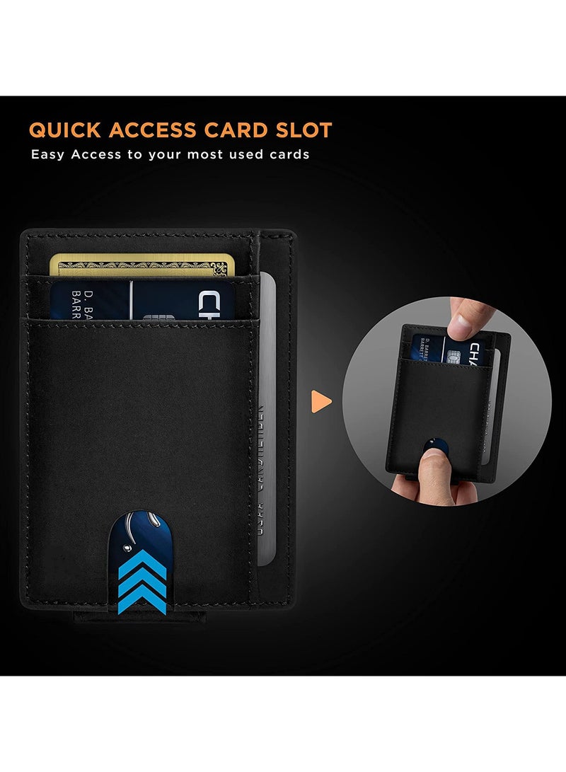 CONTACTS Front Pocket Wallet with Magnetic Money Clip Minimalist RFID Genuine Leather Wallets for Men Slim Credit Card Card Holder  7 Card Slots Black - Image 3